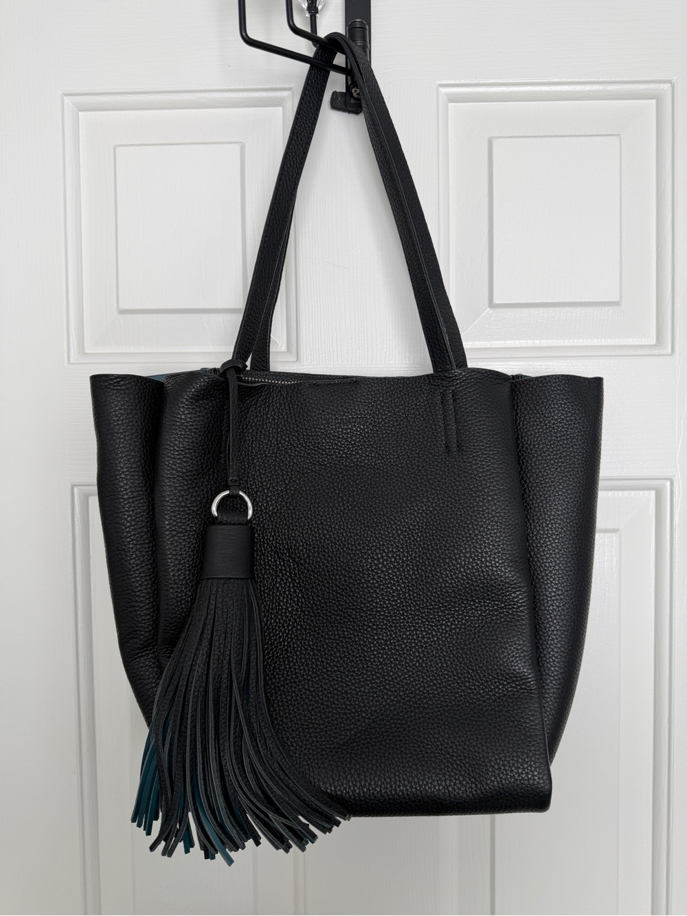 Vince Camuto Pebbled Black Leather Tote Bag with Tassel
